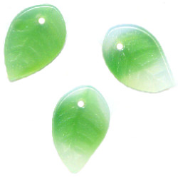 7x12mm Translucent Green & White Opal Pressed Glass LEAF Beads