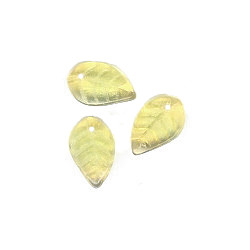 7x12mm Transparent Light Green over Jonquil Yellow Givre Pressed Glass LEAF Beads