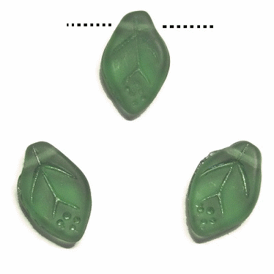 7x12mm **Vintage** CZECH Pressed Glass LEAF BEADS, Transparent Frosted Emerald Green