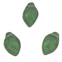 7x12mm **Vintage** CZECH Pressed Glass LEAF BEADS, Transparent Frosted Emerald Green