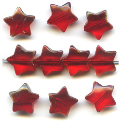 12mm Transparent Red Pressed Glass STAR Beads