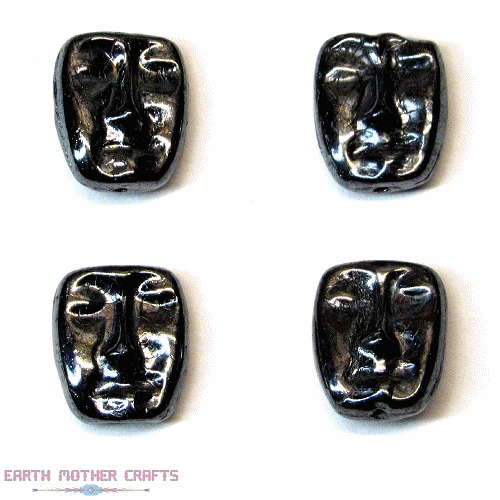 11x13mm Opaque Black Luster (Gunmetal) Pressed Glass MASK Beads
