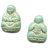10x15mm Opaque Turquoise w/Gold Etch Pressed Glass BUDDAH Beads