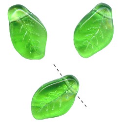 10x15mm Transparent Green Czech Pressed Glass LEAF Beads