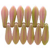 5x15mm Rose Pink & Olive Swirl Pressed Glass DAGGER Beads