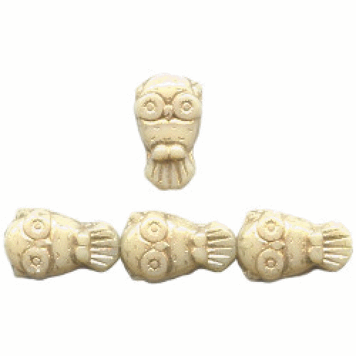 17mm Czech Pressed Glass OWL Beads ~ Opaque Ivory/Beige with Gold Wash