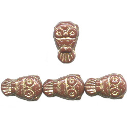 10x17mm Opaque Brown w/Gold Wash Pressed Glass OWL Beads
