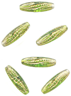 19mm Green Givre & Gold Wash Pressed Glass *Corn Husk* OVAL Beads