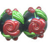 10x12mm *Red Roses on Black* Floral Lampwork RONDELLE Beads - Heather Davis