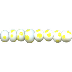 6-8mm Lampwork Glass White & Yellow Dot RONDELL / SPACER Beads