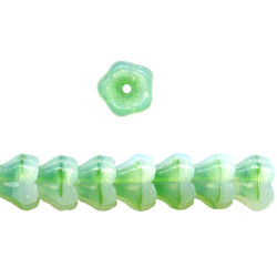 6mm Translucent White & Green Givre Pressed Glass Trumpet / Bell FLOWER Beads