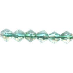 6x6mm Transparent Teal Green Lined Pressed Glass FACETED BICONE Beads