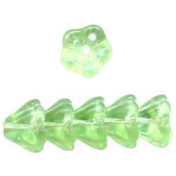 6x8mm Transparent Peridot Green Pressed Glass Trumpet / Bell FLOWER Beads