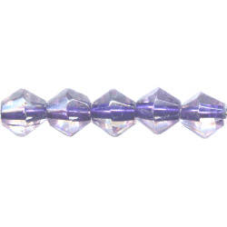 8x8mm Transparent Purple Lined Pressed Glass FACETED BICONE Beads