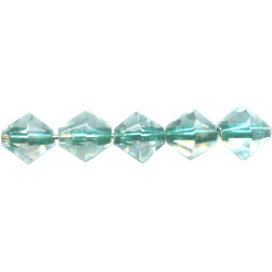 8x8mm Transparent Teal Green Lined Pressed Glass FACETED BICONE Beads