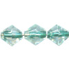 8x8mm Transparent Teal Green Lined Pressed Glass FACETED BICONE Beads
