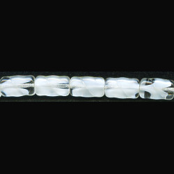 8x13mm Crystal & White Givre Pressed Glass Twisted Flat RECTANGLE Beads