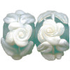 9x11mm *Antique Ivory on Turquoise Cameo Roses* Floral Lampwork RONDELL Beads - Heather Davis