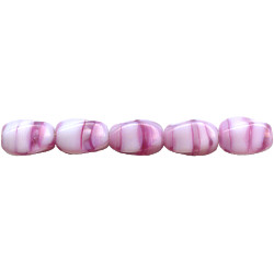 6x9mm Pink Peppermint Swirl Pressed Glass TWISTED OVAL Beads