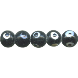 9mm Black & White Fancy Eye Lampwork ROUND Beads