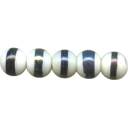 9mm Opaque White & Black A/B Stripe Lampwork ROUND Beads