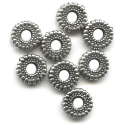 4x10mm Antiqued Metallic Silver Acrylic Corrugated DISC/SPACER Beads
