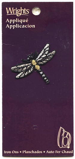 Wrights® (196 650 0):  1" x 1-1/2" Iron-On Metallic Silver & Gold *Dragonfly* Applique