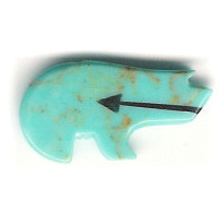15x30mm Block Turquoise (Simulated) *Heart-Line* ZUNI BEAR Animal Fetish Pendant/Focal Bead