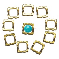 14x14mm RUFFLED SQUARE Brass BEAD FRAMES for 10mm Bead: Goldtone