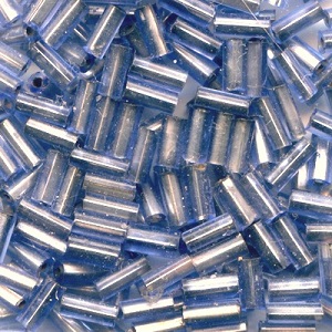 CZECH #2 (2x4.5mm) BUGLE BEADS: Transparent Light Sapphire Blue, Silver-Lined