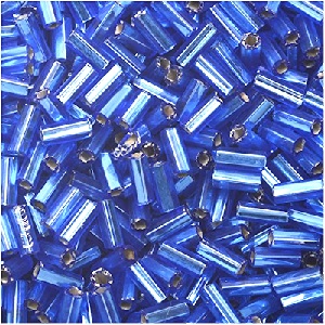 CZECH #2 (2x4.5mm) BUGLE BEADS: Transparent Sapphire Blue, Silver-Lined