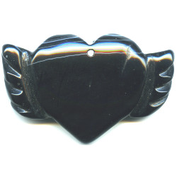 35x50mm Black Agate WINGED HEART Pendant/Focal Bead
