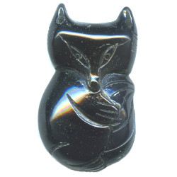 22x38mm Black Obsidian FOX Animal Fetish Pendant/Focal Bead