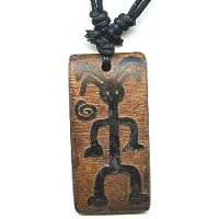 17x36mm Embossed Bone PETROGLYPH MAN Pendant Necklace/Focal Bead - with Cord