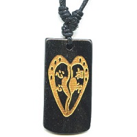 18x36mm Embossed Bone ASIAN HEART Pendant Necklace/Focal Bead - with Cord