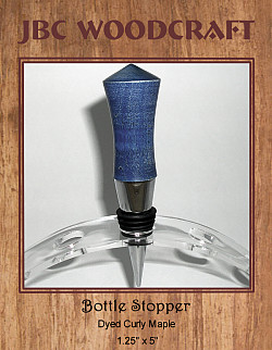 Blue-Dyed Curly Maple Chrome Finish Wine Bottle Stopper ~ JBC Woodcraft®