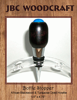 African Blackwood & Turquoise-Dyed Howlite Chrome Finish Wine Bottle Stopper ~ JBC Woodcraft®