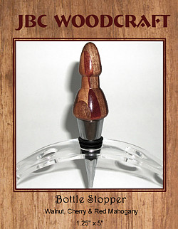 Segmented Walnut, Cherry & Mahogany Chrome Finish Wine Bottle Stopper ~ JBC Woodcraft®