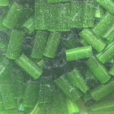 1/16" x 3/16" (4mm) BUGLE BEADS: Trans. Green Satin