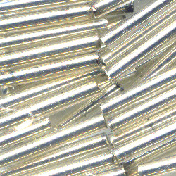 CZECH 2x19mm BUGLE BEADS: Transparent Silver-Lined