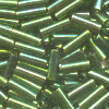2mm x 6mm BUGLE BEADS: Transl. Willow Green, Gold Luster