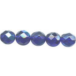 8mm Transparent Dark Blue Vitrail A/B Pressed Glass (Firepolished) FACETED ROUND Beads