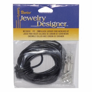 Darice Jewelry Designer® 2mm Black Leather Cord NECKLACE KIT with Silvertone Findings