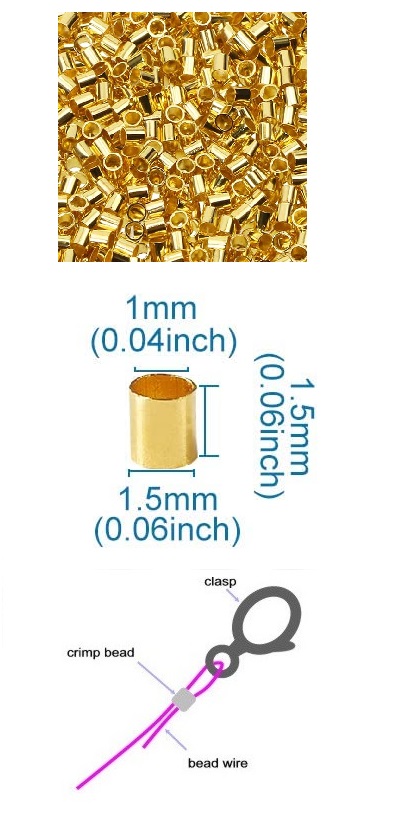 1.5mm Electroplated Brass CRIMP TUBES #1 (1mm Opening) - Goldtone