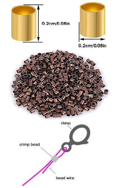 2mm Electroplated Copper  CRIMP TUBES #3 (1.6mm Opening) - Antiqued Copper