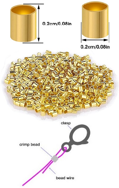 2mm Electroplated Copper CRIMP TUBES #3 (1.6mm Opening) - Goldtone