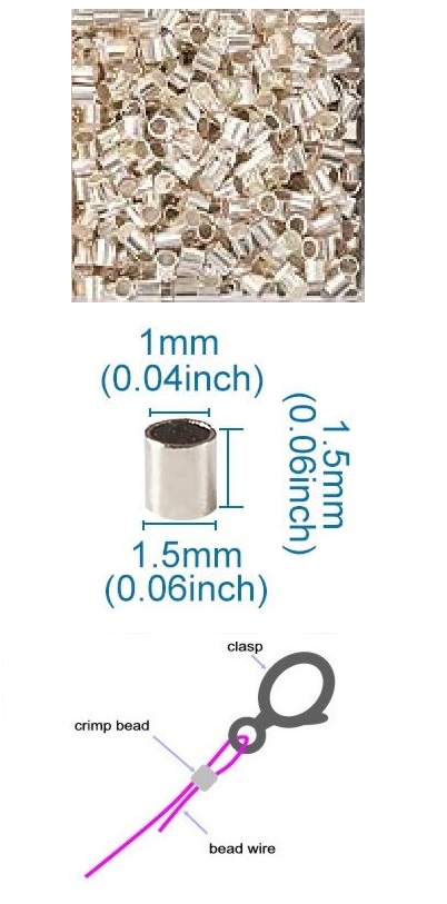 1.5mm  Electroplated Brass CRIMP TUBES #1 (1mm Opening) - Slivertone