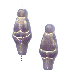 10x24mm Translucent Plum Purple Matte w/Gold Etch Pressed Glass Willendorf Venus GODDESS Beads