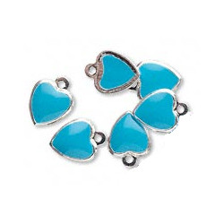7x9mm Silver-Plated Brass, Double-Sided Epoxy, Turquoise Blue HEART CHARMS