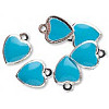 7x9mm Silver-Plated Brass, Double-Sided Epoxy, Turquoise Blue HEART CHARMS